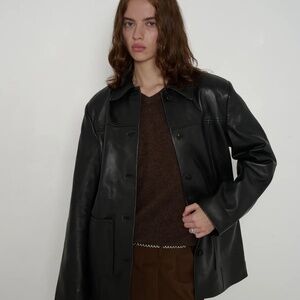 Veda Barry Leather Shirt Jacket - Black